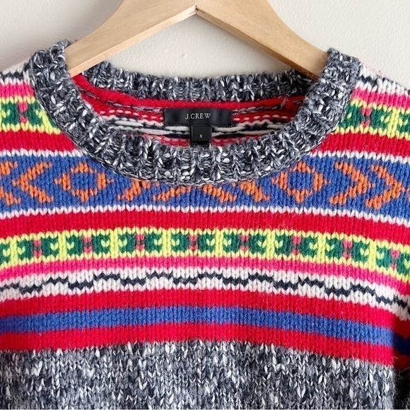 J.Crew Fair Isle Wool Blend Marled Crewneck Sweater in Grey & Multicolor Pop, Sm - Picture 3 of 9
